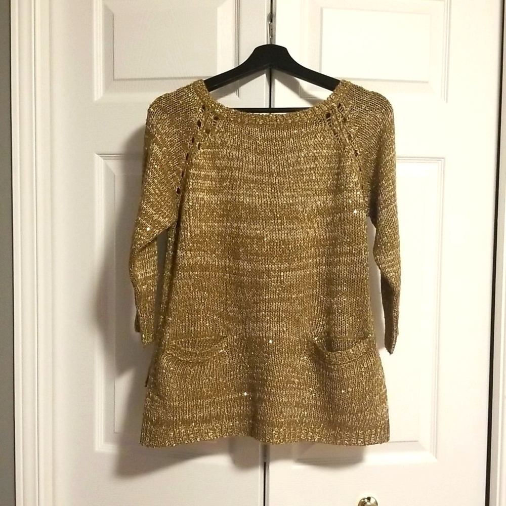 Knit sweater with sheer back and sequins